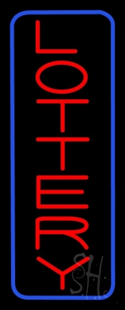 Vertical Red Lottery Blue Border Clear Backing Neon Sign 32'' Tall x 13'' Wide