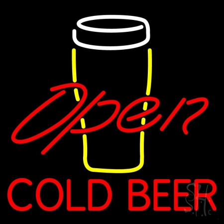 Yellow Glass With Cold Beer Open Clear Backing Neon Sign 24'' Tall x 24'' Wide