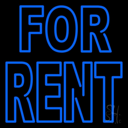 Double Stroke Blue For Rent Clear Backing Neon Sign 24'' Tall x 24'' Wide