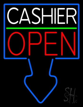 Arrow Cashier Open Clear Backing Neon Sign 31'' Tall x 24'' Wide