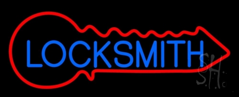 Blue Locksmith Clear Backing Neon Sign 13'' Tall x 32'' Wide
