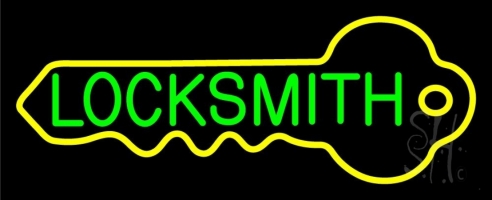 Green Locksmith With Key Logo Clear Backing Neon Sign 13'' Tall x 32'' Wide