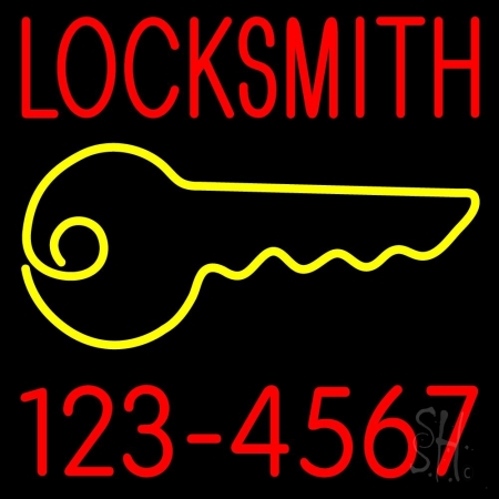 Locksmith Key Logo With Number Clear Backing Neon Sign 24'' Tall x 24'' Wide
