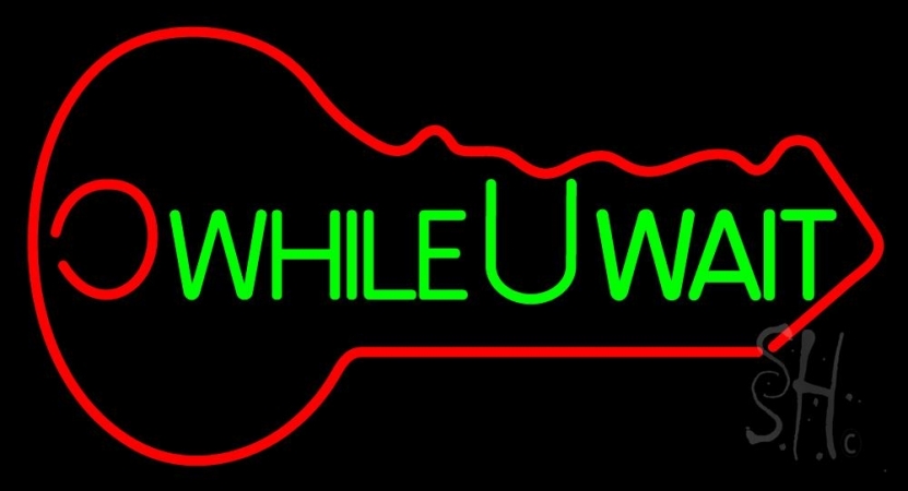 While You Wait Key Logo Clear Backing Neon Sign 20'' Tall x 37'' Wide