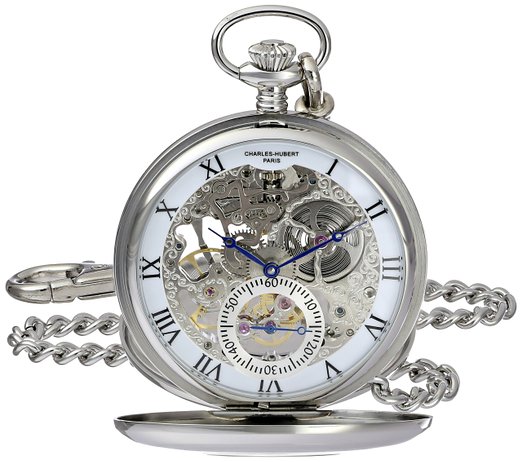 Picture of Charles-Hubert Paris Stainless Steel Double Cover Mechanical Pocket Watch