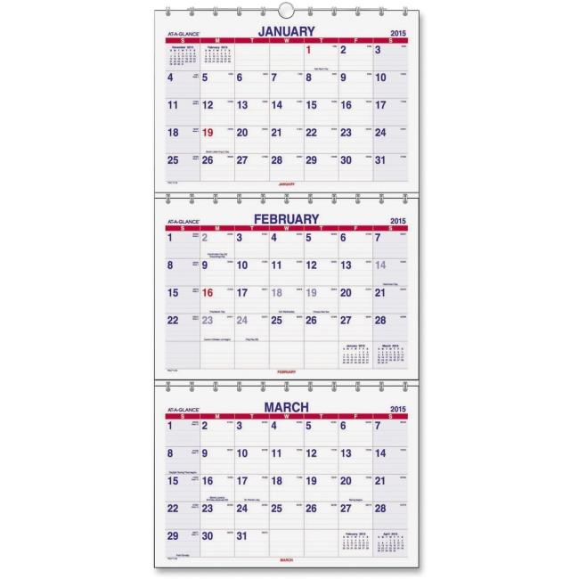 At-A-Glance Repositionable Pg 3-mth Wall Calendar