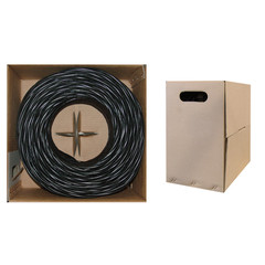 Cat5e Plenum Solid Copper Ethernet Cable,Black,UTP,CMP,24 AWG,Pullbox,1000ft