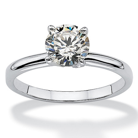4705_10 1.07 TCW Round Cubic Zirconia Sterling Silver Bridal Engagement Traditional Solitaire Ring Size 10