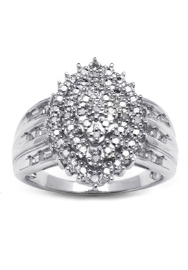 PalmBeach Jewelry Yellow Gold-Plated or Platinum-Plated Sterling Silver Round Genuine Diamond Marquise Cluster Engagement Ring (3/8 cttw, I Color, I3 Clarity) Size 6