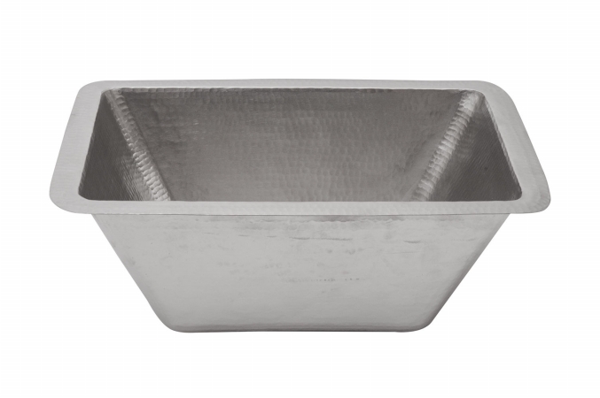 Picture of 15&apos;&apos; Square Hammered Copper Bar/Prep Sink in Electroless Nickel w/ 2&apos;&apos; Drain Size