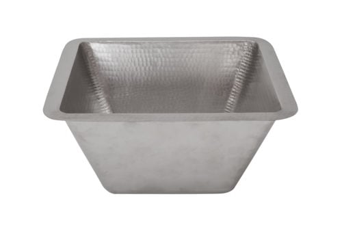 Picture of 15&apos;&apos; Square Hammered Copper Bar/Prep Sink in Electroless Nickel w/ 3.5&apos;&apos; Drain Size