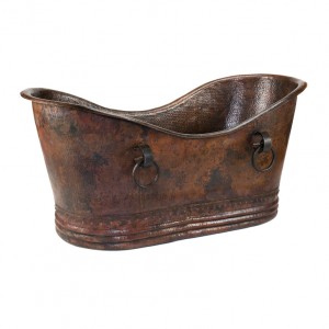 Picture of 60&apos;&apos; Hammered Copper Double Slipper Bathtub With Rings