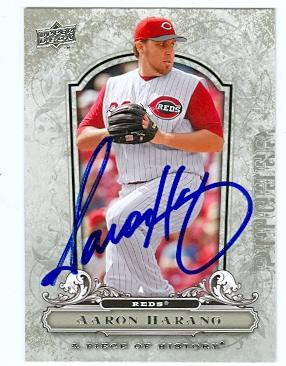 Picture of Aaron Harang autographed baseball card (Cincinnati Reds) 2008 Upper Deck Piece of History No.28