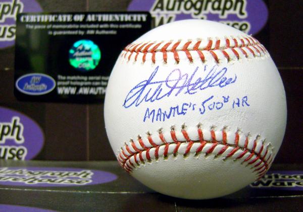 Stu Miller autographed Baseball inscribed Mantle 500th HR