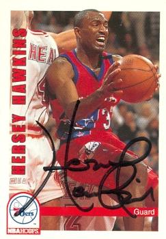Picture of Hersey Hawkins autographed Basketball Card (Philadelphia 76ers) 1992 Hoops No.174