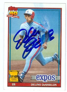 Picture of Delino Deshields autographed baseball card (Montreal Expos) 1991 Topps No.432 Topps All Star Rookie SMUDGED