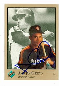Picture of Andujar Cedeno autographed baseball card (Houston Astros 67) 1992 Donruss Studio No.34