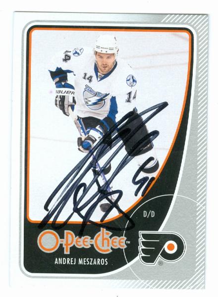 Picture of Andrej Meszaros autographed hockey card (Philadelphia Flyers Tampa Bay Lightning) 2011 O-Pee-Chee No.124
