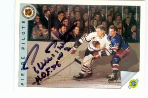 Picture of Pierre Pilote autographed hockey card (Chicago Blackhawks) 1992 Ultimate No.63 inscribed HOF 75
