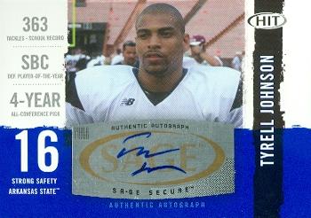 Tyrell Johnson autographed Football Card (Arkansas State) 2008 SAGE HIT No.A37 Rookie -  Autograph Warehouse, 109418