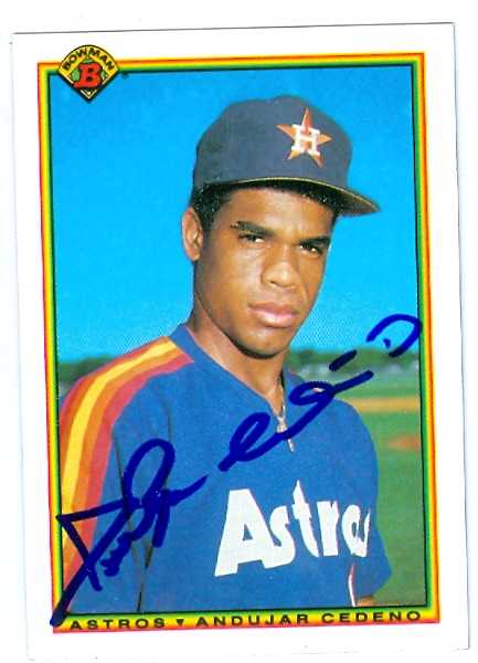 Picture of Andujar Cedeno autographed Baseball Card (Houston Astros) 1990 Bowman No.77 rookie