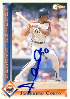 Picture of Andujar Cedeno autographed Baseball Card (Houston Astros) 1993 Pacific No.121