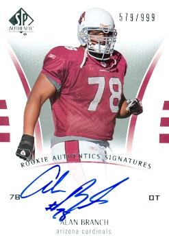 Picture of Alan Branch autographed Football Card (Arizona Cardinals) 2007 Upper Deck SP No.232 Rookie