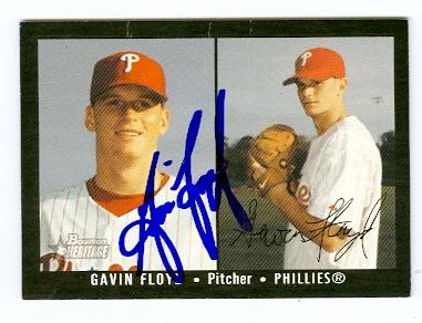 Picture of Gavin Floyd autographed baseball card (Philadelphia Phillies) 2003 Topps Bowman Heritage No.165 Creased