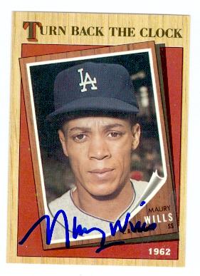 Maury Wills autographed baseball card (Los Angeles Dodgers) 1987 Topps No.315 Turn Back The Clock