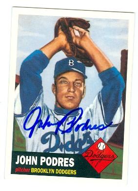 Johnny Podres autographed baseball card (Brooklyn Dodgers) 1995 Topps Archives No.56 (1952 Topps style) -  Autograph Warehouse, 106317