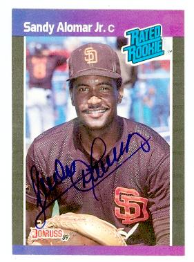 Sandy Alomar Jr autographed baseball card (San Diego Padres) 1989 Donruss No.28 Rated Rookie