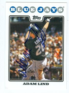 Picture of Adam Lind autographed baseball card (Toronto Blue Jays) 2008 Topps No.169