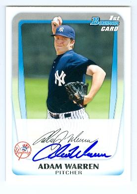 Picture of Adam Warren autographed baseball card (New York Yankees) 2011 Topps Bowman No.BP48
