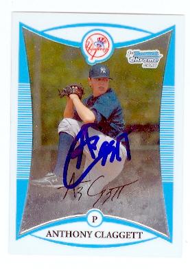 Picture of Anthony Claggett autographed baseball card (New York Yankees) 2008 Topps Bowman Chrome No.BCP12