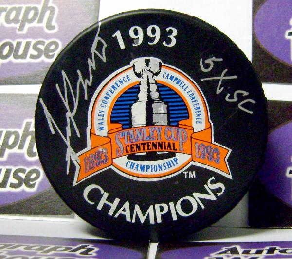Picture of Jim Roberts autographed hockey puck (Montreal Canadiens) 100 Years of Stanley Cups Edition inscribed 5xSC