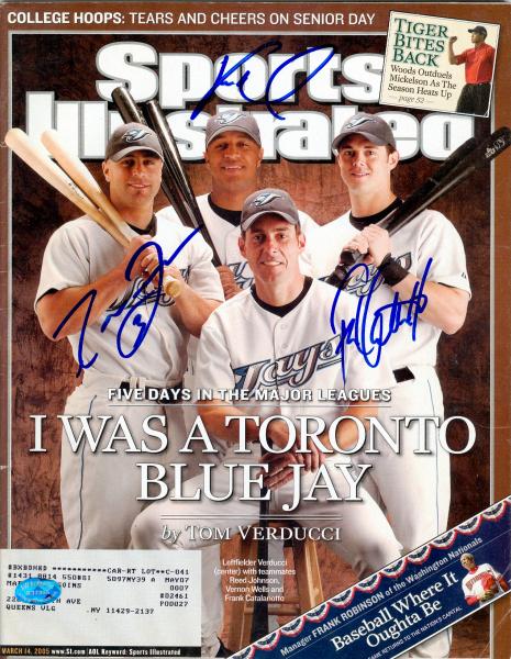 Picture of Reed Johnson- Frank Catalanotto- and Vernon Wells autographed Sports Illustrated Magazine (Toronto Blue Jays)