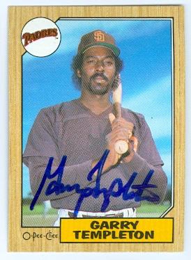 Picture of Garry Templeton autographed baseball card (San Diego Padres) 1987 O Pee Chee No.325