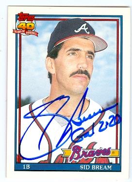 Sid Bream autographed baseball card (Atlanta Braves) 1991 Topps No.13T Traded