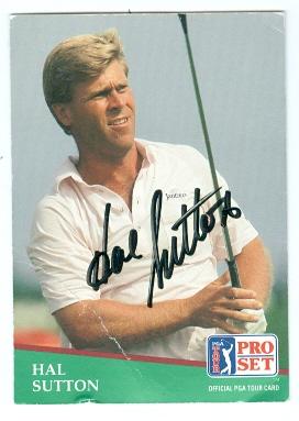 Picture of Hal Sutton autographed card (Golf) 1991 Pros Set No.132 Badly Creased