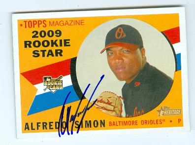 Picture of Alfredo Simon autographed baseball card (Baltimore Orioles) 2009 Topps Heritage No.126 Rookie Card