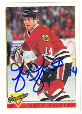 Picture of Greg Gilbert autographed hockey card (Chicago Blackhawks) 1993 Topps Premier No.216