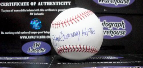 Jim Bunning autographed Baseball inscribed HOF 96 (Toned Yellowed Bled discount)
