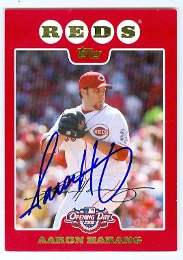 Picture of Aaron Harang autographed baseball card (Cincinnati Reds) 2008 Topps Opening Day No.176 Red