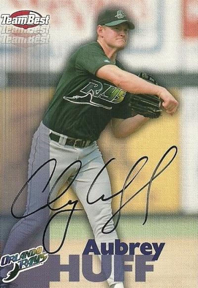 Picture of Aubrey Huff autographed Baseball Card (Tampa Bay Devil Rays) 1999 Team Best Rookie