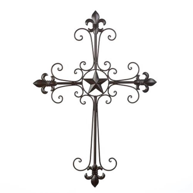Home Locomotion 10014576 Wrought Iron Fleur De Lis Wall Cross