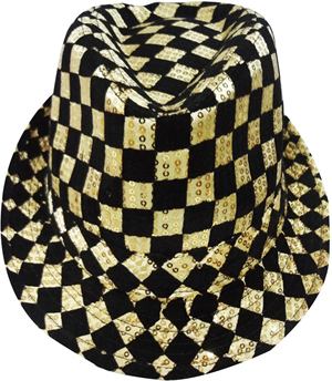 Gold Checkerboard Fedora Hat