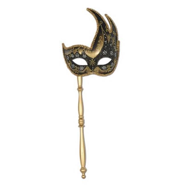 Beistle 54200-GD Glittered Mask With Stick Gold - Pack Of 12