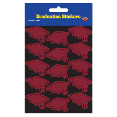 Picture of Beistle 54055-M Grad Cap Stickers- Maroon - Pack Of 12