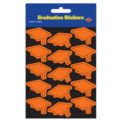 Picture of Beistle 54055-O Grad Cap Stickers- Orange - Pack Of 12
