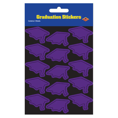 Picture of Beistle 54055-PL Grad Cap Stickers- Purple - Pack Of 12